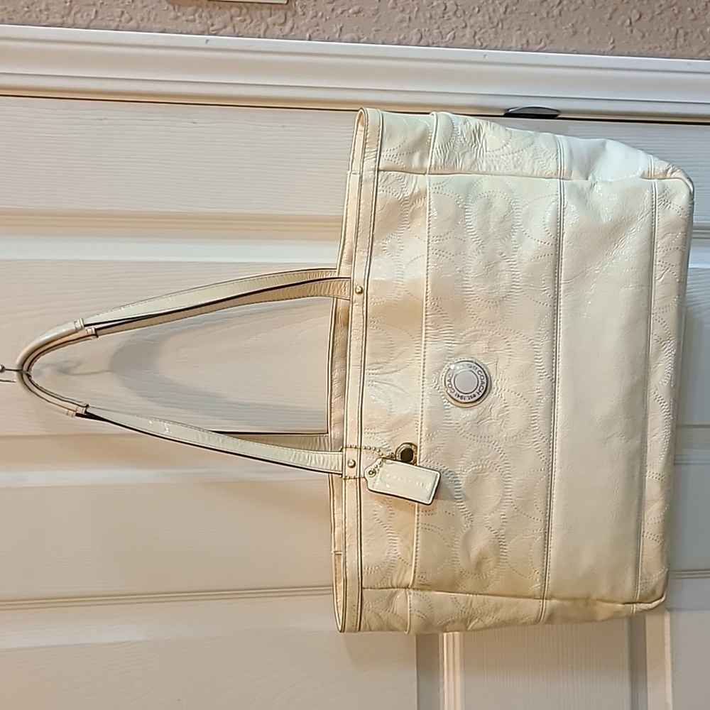 Coach Extra Large Cream Patent Leather Tote/Baby Bag
